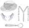 4 Stück Glitzer Accessoires, Glitzer Hut, Glitzer Outfit Herren, Glitzerhemd Herren, Pailletten Kostüm Silber für Fasching Party Dance Performance, 80 Jahre Kostüm Zubehör Set, 80er Kostüm Accessoires