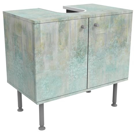 micasia Waschbeckenunterschrank 2 Türen Steinoptik höhenverstellbar mit Füßen - 60er Breite - Beton Modern Unterschrank blau Bad Gäste WC Möbel mit Motiv 1793
