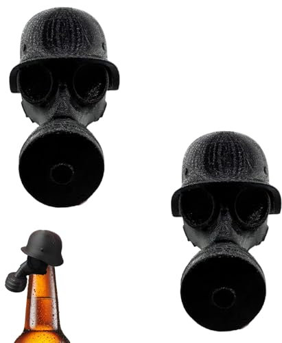2 Stück Bierflaschenverschluss Bierflaschen, Flaschenverschluss Bierflaschen, Helm mit Maske, Bierflaschenverschluss Mit Gasmaske Design, Ideal für Sammlung und Geschenk, Schutz Vor Staub(Schwarz)