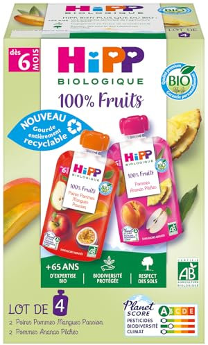 HiPP - 100% Fruits - Gourdes 2 variétés A dès 6 mois - 4x90g