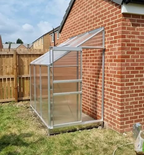 Walk In Greenhouse Lean To Wall Aluminium Metal Plant Grow Shelter Kit Garden Yard Patio Outdoor Polycarbonate UV Resistant Roof Door Backyard House