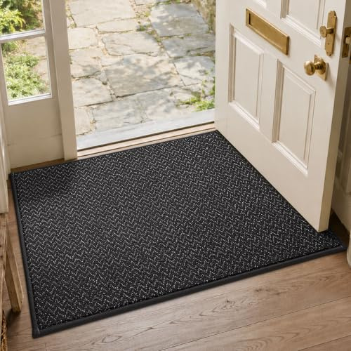 COSY HOMEER Indoor Doormats 80x120 cm,Nonslip Front Door Mat Inside,Black | Washable Door Mat for Indoor Entrance, 1cm Low Profile Dirt Trapper Doormats for Entryways Front Back Door Hallway