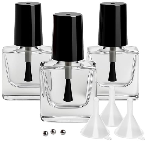 3Pc 5ml Empty Nail Polish Bottles with Brush, Clear Glass Nail Polish Brush | Leakproof, w/ 3 Funnel & Mix Ball, Refillable Small Vials Nail Polishes Containers for DIY Nail Oil, Cuticle Oil, Gel