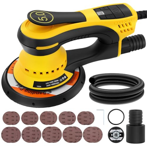 5mm Random Orbital Sander Brushless 230V Multi-Function Variable Speed Electric Corded Orbital Sanders Machine with 10 Sanding Paper for Woodworking