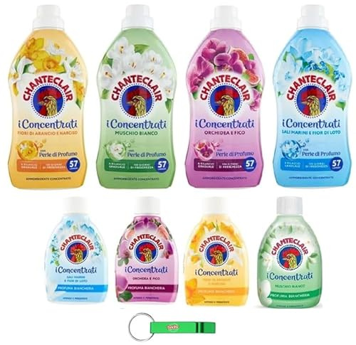 Chanteclair I Konzentrate Testpaket Konzentrierter Weichspüler + Wäscheparfüm - 4 x 220ml + 4 x 1140ml + Beni Culinari Kostenloser Schlüsselanhänger