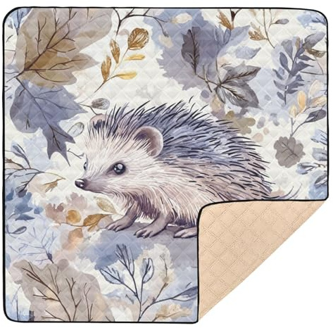 Baby-Spielmatte mit Retro-Blättern, Igel, groß, stabil, für drinnen und draußen, bequeme Bauch-Aktivitätsmatte für Babys, Kleinkinder, 127 x 127 cm