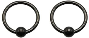 2 Stück schwarze chirurgische Edelstahl Captive Bead Ring Spring Action Circular Barbell Septum Piercing Nasenring Hoop Helix Ohr Expander, 12G-00G - 0,48 Zoll Große Gauge Körperpiercing BCR PA, 12G