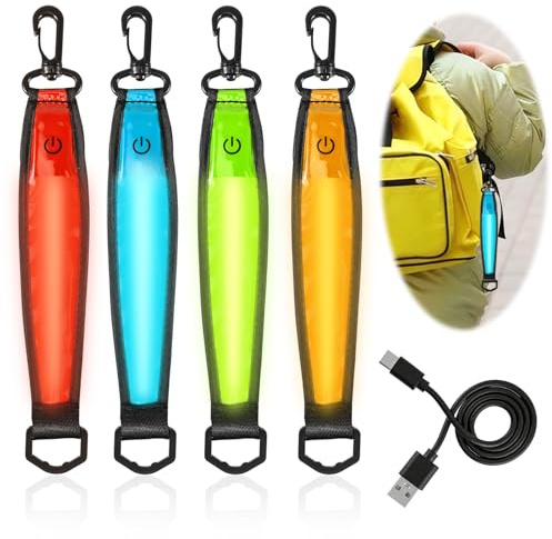 4 Stück LED Blinklicht Schulranzen, Wiederaufladbare Rucksacklichter