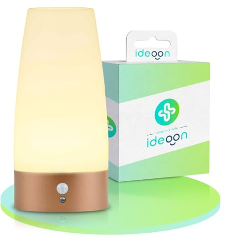 ideoon Elegante LED-Tischlampe mit Bewegungsmelder – Kabellose Flurleuchte mit warmweissem Licht – Ideal als Nachtlicht im Schlafzimmer