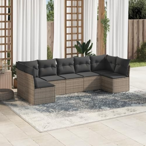 Owoxanthellate Owox 7-TLG. Poly-Rattan Gartenmöbel Set 257x200 cm Eckbank & Mittelmodule grau Stauraum verstellbare Füße