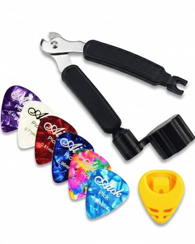 YIPFEN Multitool Chitarra Professionale: Avvolgicorde, Taglia-corde e Estrattore Piroli. Soluzione Completa per Cambio Corde Rapido e Manutenzione Precisa. Include 6 Plettri & Porta-Plettri.