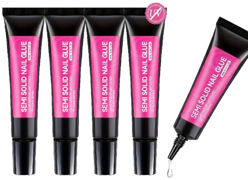 5Pcs Nail Glue for Press on Nails 10g - Extra Strong Semi Solid Nail Glue for Press On Nails - Quick Drying False Nails Glue for Nail Tips & Acrylic Fake Nails, No UV Light Needed, Long Lasting