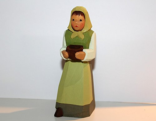 Lotte Sievers-Hahn Krippenfiguren * Hirtin mit Schale grün im Baumwollbeutel