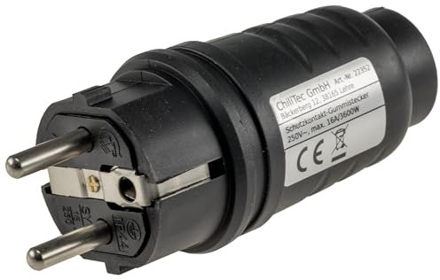 Schutzkontaktstecker Gummi Ausführung Spritzwassergeschützt 250V UV- & witterungsbeständig Schwarz