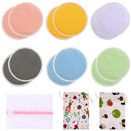 Lictin 12 pcs Reusable Breast Pads,Nursing Pads Washable Organic Bambo | 6 Pairs Nursing Pads Set Washable Soft Absorbent (1 Laundry Bag and 2 Organza Bags)