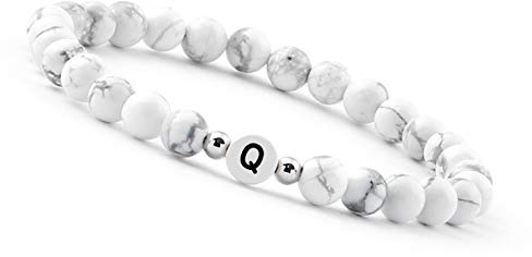GD GOOD.designs Pärchen Armband mit Buchstaben Q | Partnerarmband aus Howlith Perlen (Buchstabe Q)
