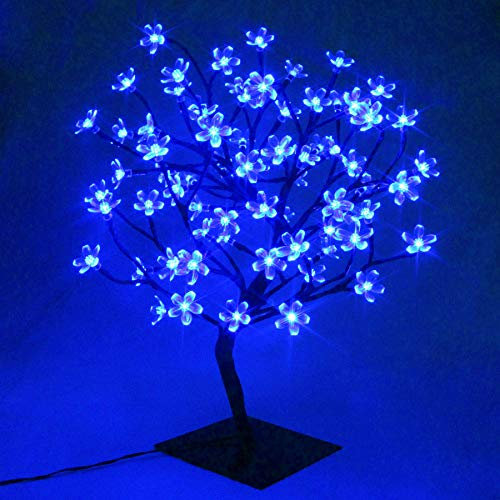 Arbre Lumineux 90 LED Fleurs, Pour Noël, Pour la Maison, Vacances, Mariages, Anniversaire, Nouvel An, Fête (Bleu)
