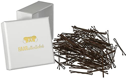 HAARallerliebst 100 Mini Haarnadeln - 3,4 cm klein Bobby Pins - braun für braune Haare – Haarklemmen Damen & Hair Pins in weisser Box - Perfekte Haarnadel für Styling & Halt