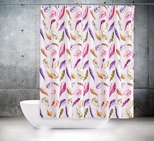 KS Handel 24 Textil Duschvorhang 240x180 cm (Federn Weiss bunt)