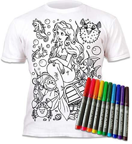 Splat Planet Meerjungfrau T-Shirt Malvorlagen Mit 10 Ungiftigen, Waschbaren Zauberstiften – Färben Sie Ihr Eigenes T-Shirt, Färben Und Auswaschen Und Wieder Färben Kindergeburtstag (7-8 Years)