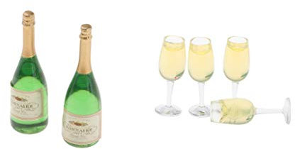 Perfeclan Wein Flaschen Champagner Flasche und Weinglas für Puppenstube Puppenhaus Maßstab 1:12