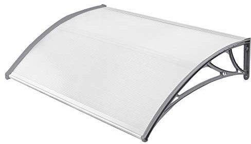 UISEBRT Auvent de Porte 120 x 100cm - Marquise de porte d’entrée en polycarbonate transparent, Gris