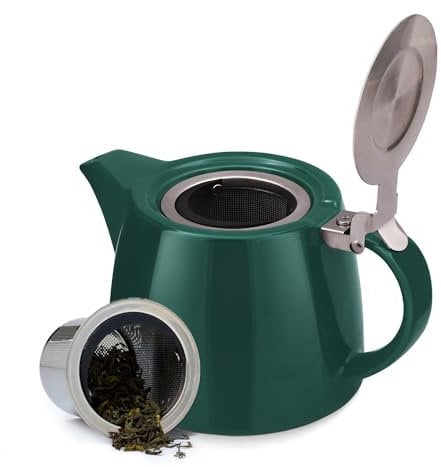 VAHDAM, Porcelaine Théière (500 Ml) Théière Artisanale Vert Foncé | 18/8 Acier Inoxydable Infuseur Thé Vrac À Mailles Fines Pour 3 Tasses | De Haute Qualité Belle Théière Avec Infuseur