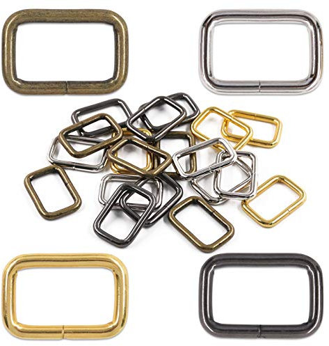 Rustark 60 Stück 25mm 4 Farben Rechteck Metall Ring Rechteck Schnalle Quadratische Schnalle Quadrat Ringe Rechteckringe Quadratischer Metallring Vierkantring für Taschen Gürtel DIY Handwerk