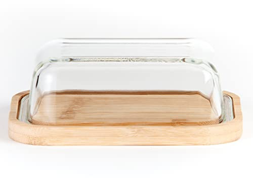 Hanseküche Mantequera – Certificado FSC® – Mantequera de cristal de alta calidad y base de madera apta para 250 gramos de mantequilla – Caja de mantequilla muy resistente, duradera y sostenible para