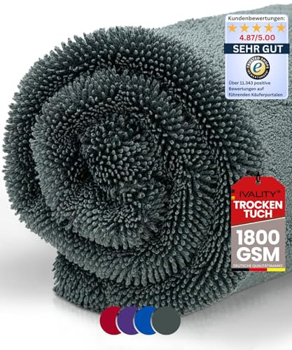 Ivality® Auto Trockentuch Klein 40x40 cm – 1800 GSM Ultra Saugstarke Mikrofasertücher für Autopflege und Motorrad, Fusselfreies, Lack-schonendes Twisted Towel Microfasertücher - Grau