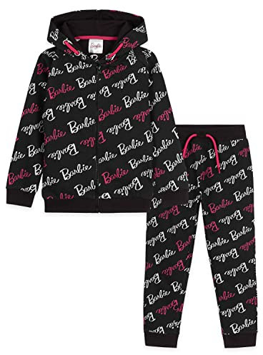 Barbie Ensemble Fille, Sweat à Capuche Zippé et Pantalon Jogging (Noir, 4-5 Ans)