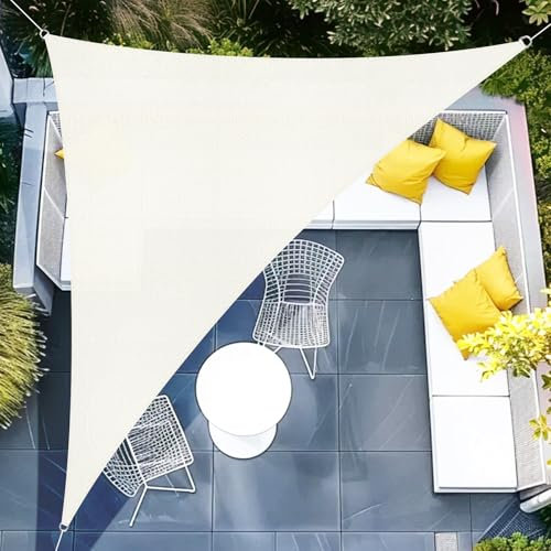 Sunnylaxx 5x5x7m Crema Tenda a Vela Triangolare Vela Ombreggiante, Impermeabile Vele Parasole Protezione UV per Esterno, Giardino e Terrazza, Piscina