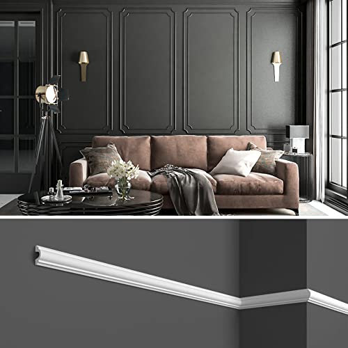 Cornici boiserie per parete, 12 metri, in duropolimero bianco robusto (meglio del polistirolo e gesso), da applicare a muro, 12 pezzi da 1 metro (HCR516 (cornici 12pz))