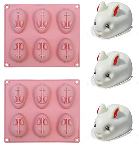 Silikonform in Hasenform, 3D-Osterhasen-Schokoladenformen zum Backen, Hasen, Kuchen, Mousse, Süßigkeiten, Schokolade, Gelee, 6 Mulden, 2 Stück