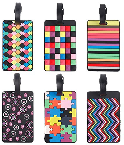 Maotrade Lot de 6 Etiquette Valise Voyage Multicolore Avec Porte-nom Etiquette Bagage Avion en PVC Luggage Tag avec Adresse Étiquette pour Identifier Bagages,Valises et Sac