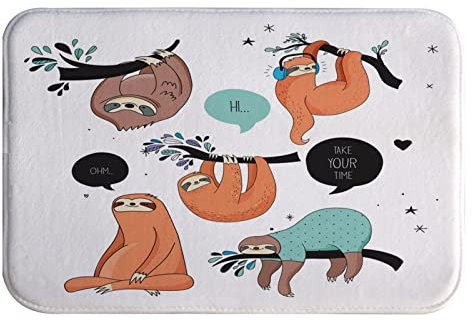 A.Monamour rutschfest Saugfähig Badematte Lustige Handgezeichnete Cartoon Faultiere Zum Thema Zweig Tier Weich Flanell Badezimmerteppich Badteppich Badvorleger Badewanne Dusche Duschvorleger 40x60cm