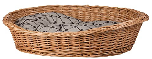 e-wicker24 Hundekorb aus Weide in Naturfarbe Tierkorb aus Korbgeflecht Katzenkorb Tierbett mit Kissen Hundebett Katzenbett (80x60 H26, Beige)