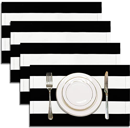 Letjolt Schwarz-weiß gestreifte Platzsets, 4 Stück, schwarz gestreift, Küchendekoration, Tischsets, Beetlejuice Party, Tischsets, Esstischdekoration