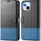 TUCCH Wallet Case for iPhone 14 (6.1) 2022 5G, Protective Magnetic PU Leather Flip Phone Cover with[RFID Blocking][Shockproof TPU][Credit Card Slots] Compatible with iPhone 14, Black & Light Blue