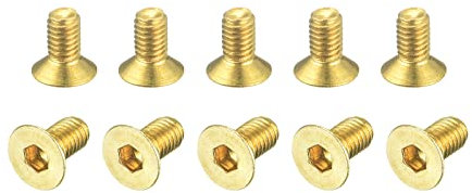 sourcing map Flat Head Socket Cap Screws, M3-0.5 x 6mm Brass Inner Hex Drive Fasteners Bolts 50Pcs