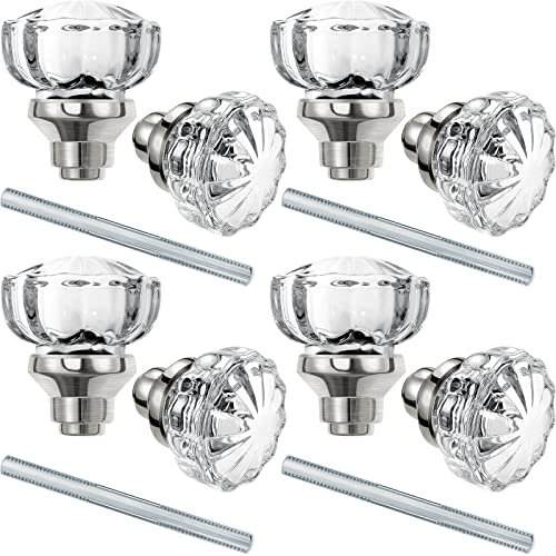 4 Set Crystal Door Knobs Mortise Style Fluted Glass Door Knobs Antique Door Knobs with Spindle Antique Doorknobs for Interior Doors (Chrome)