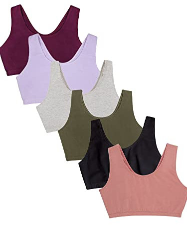 Fruit of the Loom Women's Built Up Tank Style Sports Bra, Opaque, Black/Heather Grey/Olive/Purple/Lilac/Dusk, 36 (Pack of 6)
