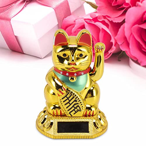 Tefola Chinesische Glückskatzen-Dekoration, Winkender Arm, Glückskatze, Fengshui-Katze, Solarlicht-Induktionsstatue, Figur für Zuhause, Auto-Ornamente(MLY360A Gold)