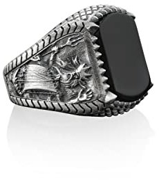 BySilverStone Jewelry Signet Griechischer Onyx-Herren-Silberring, Poseidon-Silber-Herrenring, Sterlingsilber-Ring Aus Der Griechischen Mythologie, Edelstein-Ozean-Ring, Onyx-Herren-Geschenkring