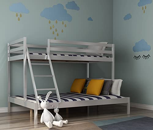 Panana Bunk Bed with Ladder, Single Bed and Double Bed Set,Triple Sleeper Bed Frame, Grey, 11-Type