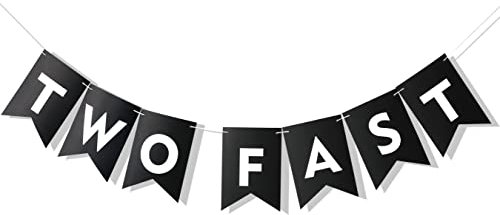 Two Fast Banner - Two Fast Car Birthday Party - Vroom Car Party - Second Birthday Party - Two Fast Flag Banner