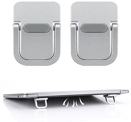 Bewudy 2PCS Portable Keyboard Riser, Self-Adhesive Mini Laptop Stand Invisible Computer Keyboard Stand for Desk, Foldable Laptop Feet with Anti-slip Silicone (Silver)