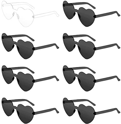 Herzform Sonnenbrille, 8 Stück Herz Party Brillen, Retro Party Sonnenbrille, Magische Farben Party Herz Brille, Fashion Brille Randlose Brille für Fasching, Geburtstagsfeier Party Foto Requisiten (A)