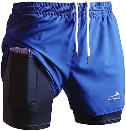 Viisendy Pro Herren 2-in-1 Laufshorts Workout Bodybuilding Trainingsshorts 3 Zoll Outdoor Marathon Joggingshorts Blau L