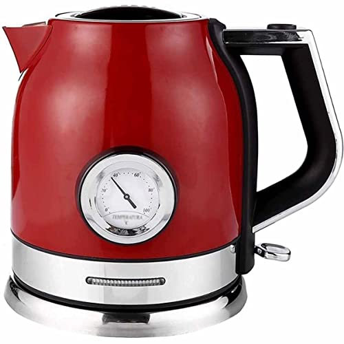 FairUo Kettles, Stainless Steel, Fast Boiling, Automatic Shut-Off and Dry Boil Protection, 1.8L Cordless Tea Kettle with Led Light, Water and Temperature Gauge/Red/18 * 25 * 23Cm